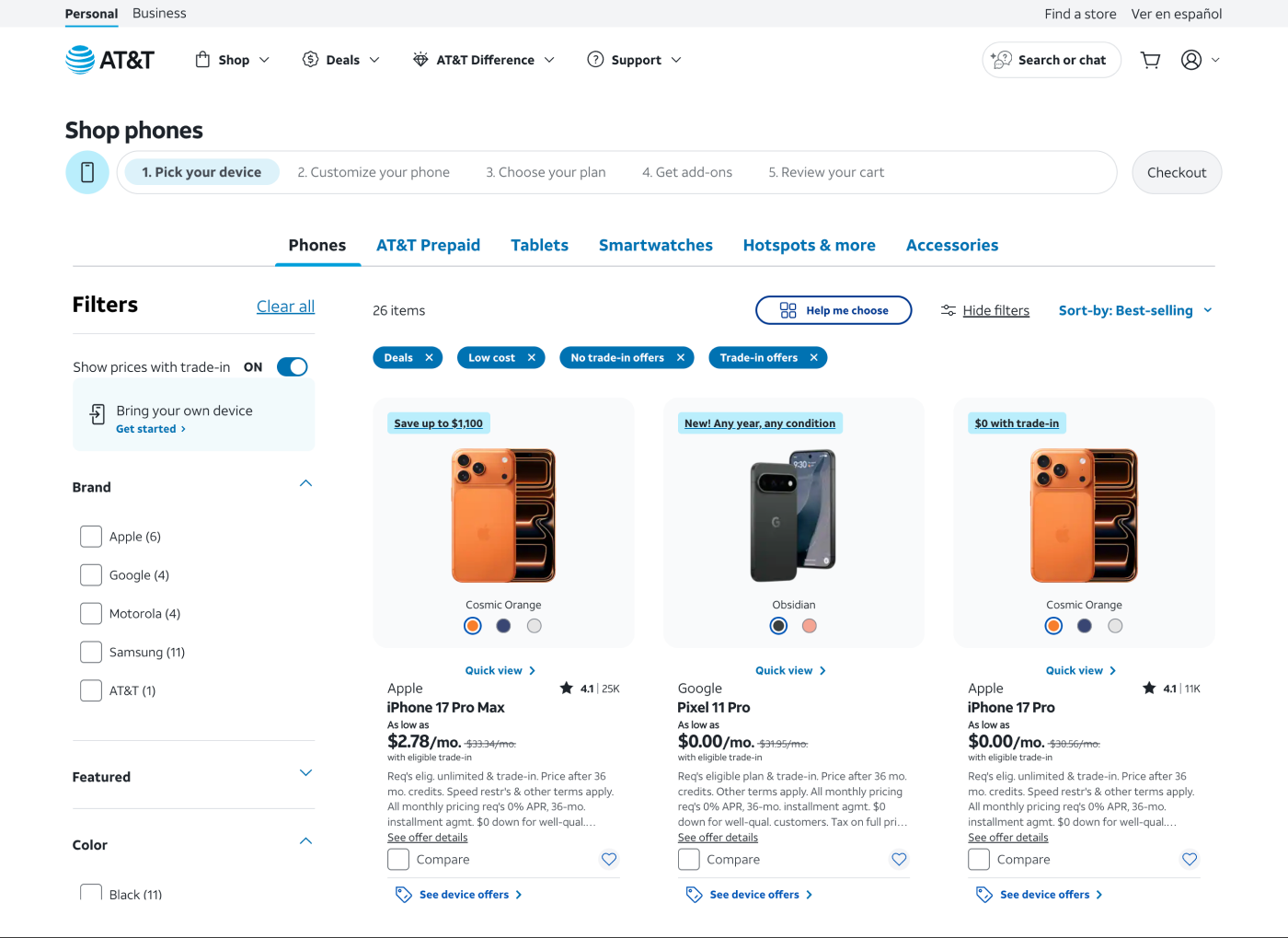 Product page: the alternate starting point, picking a device directly